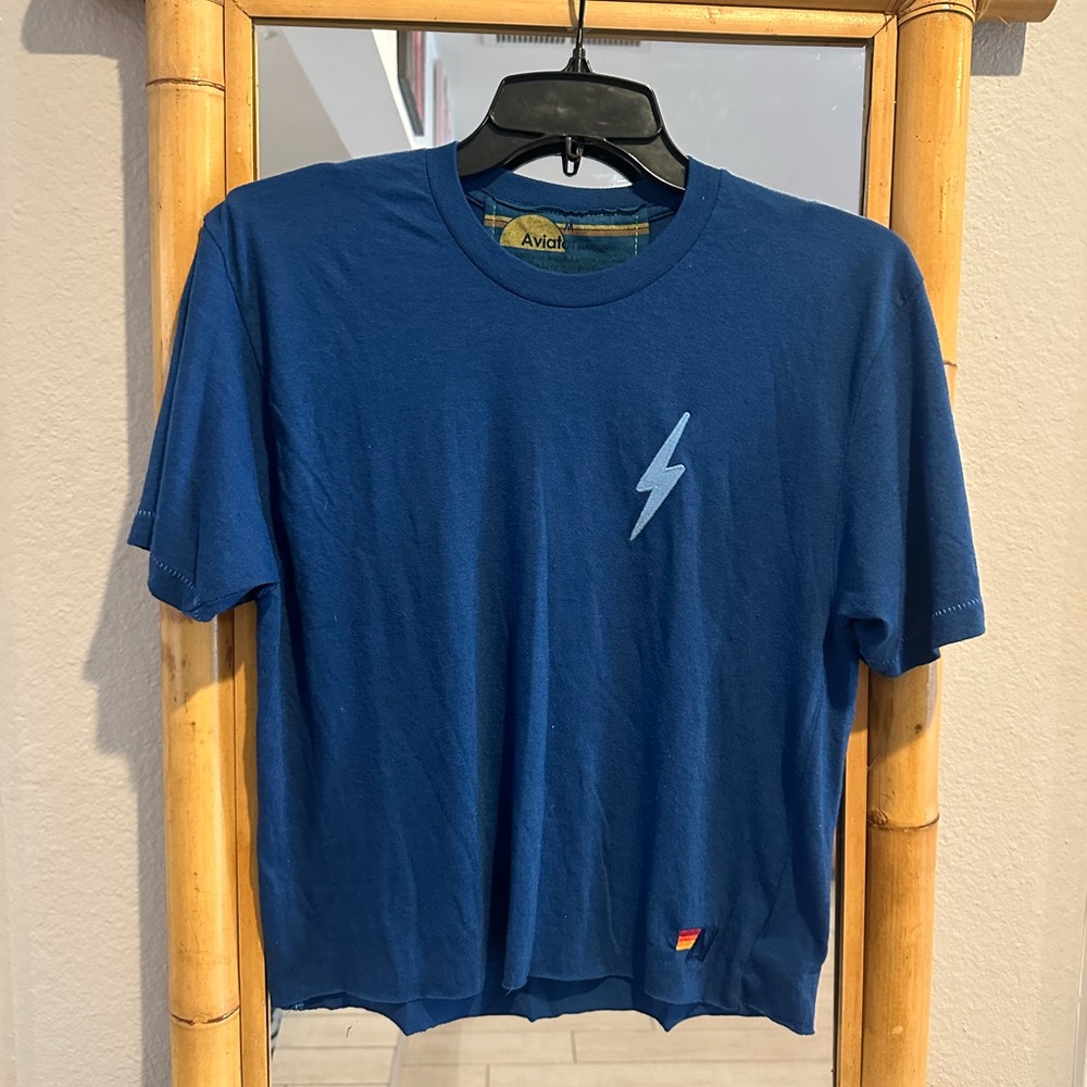 AVIATOR NATION EMBROIDERY BOYFRIEND TEE - DEEP BLUE / EUC / No longer carried